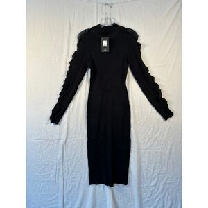 Fashion Nova Laura Sweater Midi Dress Black Ribbed Mock Neck Mesh XL NWT #2267